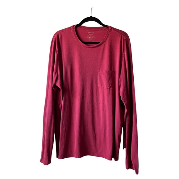 Vince 100% Pima Cotton Long Sleeve Pocket T Shirt Brick Red Mens Size XL